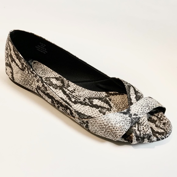 Flat shoes Shoes - Snake Print Black White Ivory Gray Open Toe Ballet Flats